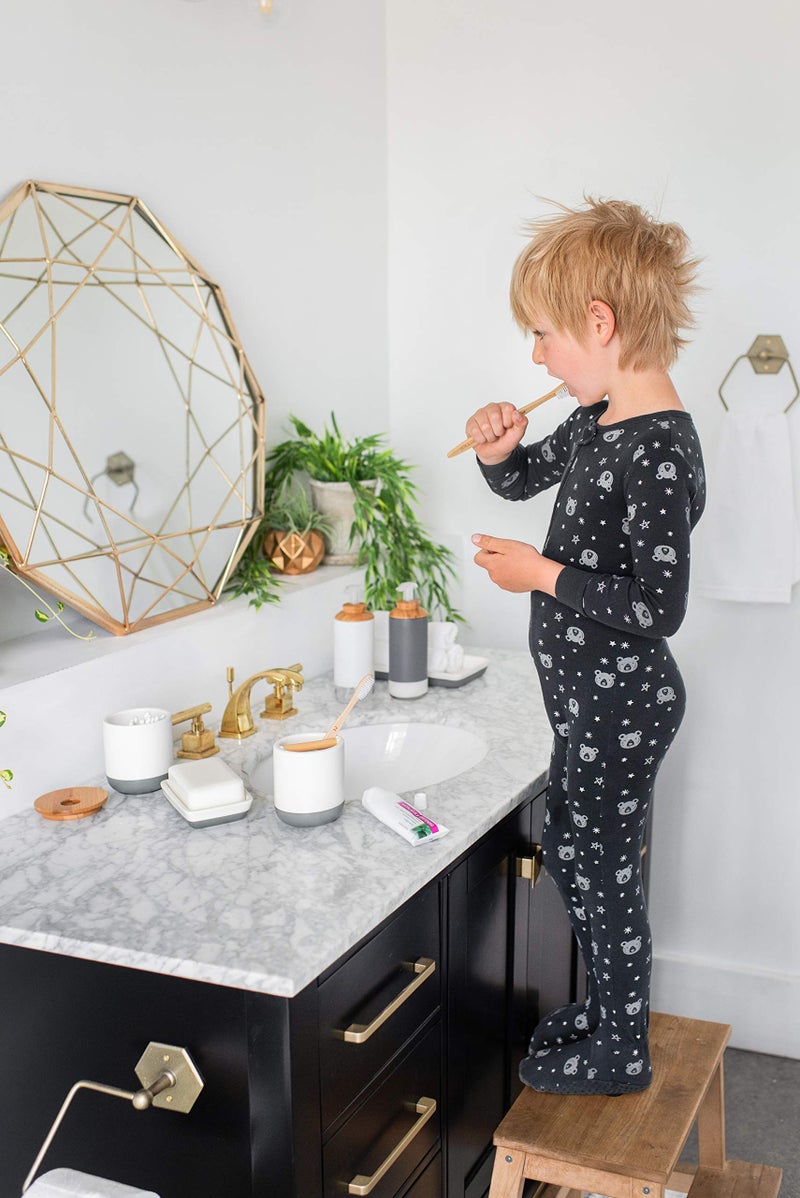 Full Circle Keep It Clean Ceramic & Bamboo Toothbrush Holder, White, Dry Earth Disk - Image 5